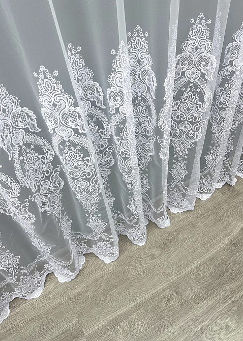 Тюль VR-Textil 1571т Фатин с вышивкой и люрексом Холодный белый 300х270 см (42-0531) Киев - изображение 8