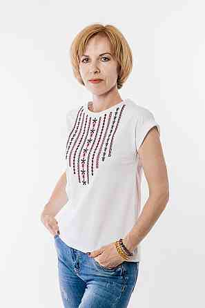 Вышиванка-футболка женская, белая Киев