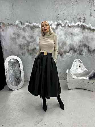 Жіноча тепла мідіспідниця зі складками екокожа на флісі 48/52 Одеса