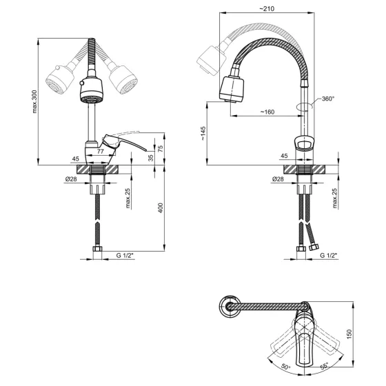 Смеситель для кухни WEZER VRL423-13 с рефлекторным изливом, хром Киев