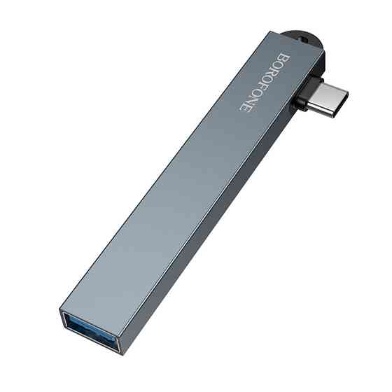USB-хаб BOROFONE FH1A 4-in-1 converter(Type-C to USB2.0*3+USB3.0) Metal Gray Одеса