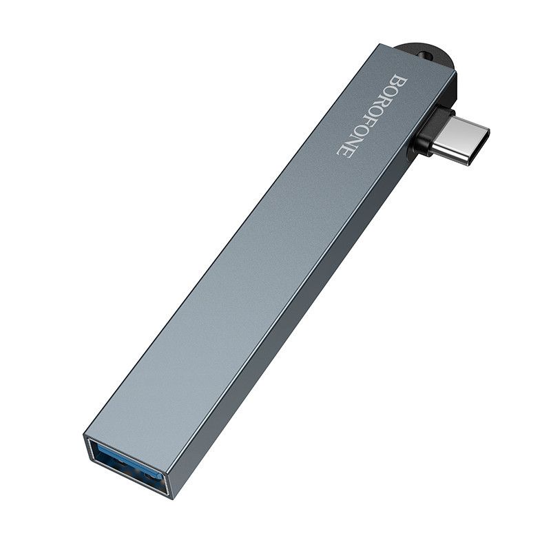 USB-хаб BOROFONE FH1A 4-in-1 converter(Type-C to USB2.0*3+USB3.0) Metal Gray Одеса - фото 5
