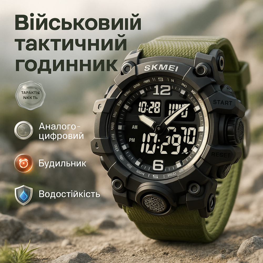 Чоловічий годинник з пластиковим ремінцем SKMEI 2245AG, Військовий годинник з батарейкою FG-99 Львів - фото 3