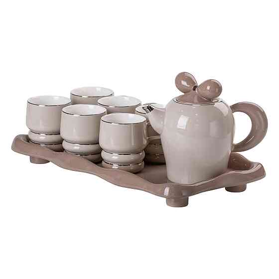 Чайний набір на 6 персон із порцелянаовою підставкою, сірий HP-15-28 Коломия