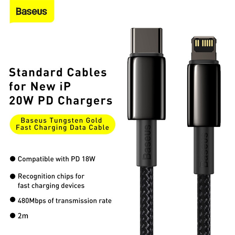 Кабель Baseus Tungsten Gold Fast Charging Data Cable Type-C to iP PD 20W 2m Black Одеса - фото 8