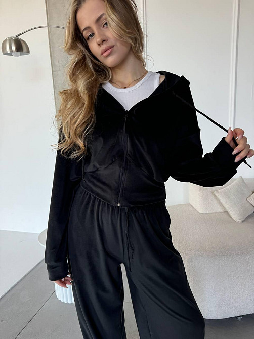 Женский повседневный костюм двойка: кофта и штаны велюр Черный, 46/48 Одесса - изображение 5