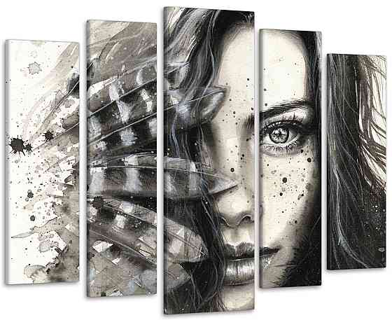 Модульна картина у вітальню / спальню Дівчина з пір'ям Art-472_5 ( 80х118см ) Київ