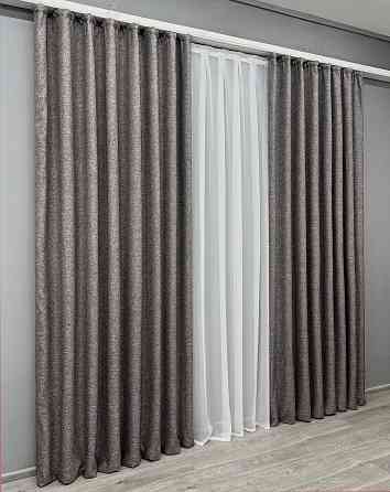 Комплект готових штор VR-Textil Льон ELEMENTA № 1868ш Сірий 130х290см 2 шт (39-0128) Київ