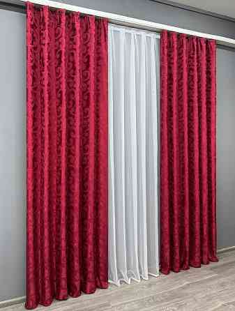 Комплект готовых штор VR-Textil Жаккард № 1739ш Рубиновый 150х285 см 2 шт (33-0641) Киев