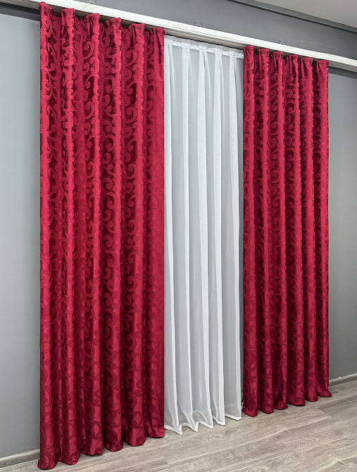 Комплект готовых штор VR-Textil Жаккард № 1739ш Рубиновый 150х285 см 2 шт (33-0641) Киев - изображение 4