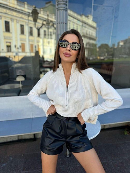 Женские базовые черные шорты из экокожи 46/48 Одесса - изображение 6