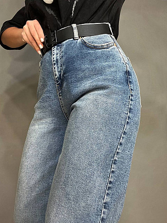 Джинсы женские SESSANTA 16484 MOM jeans высокая посадка увеличенные размеры стрейчевые с ремнем сини Одесса - изображение 6