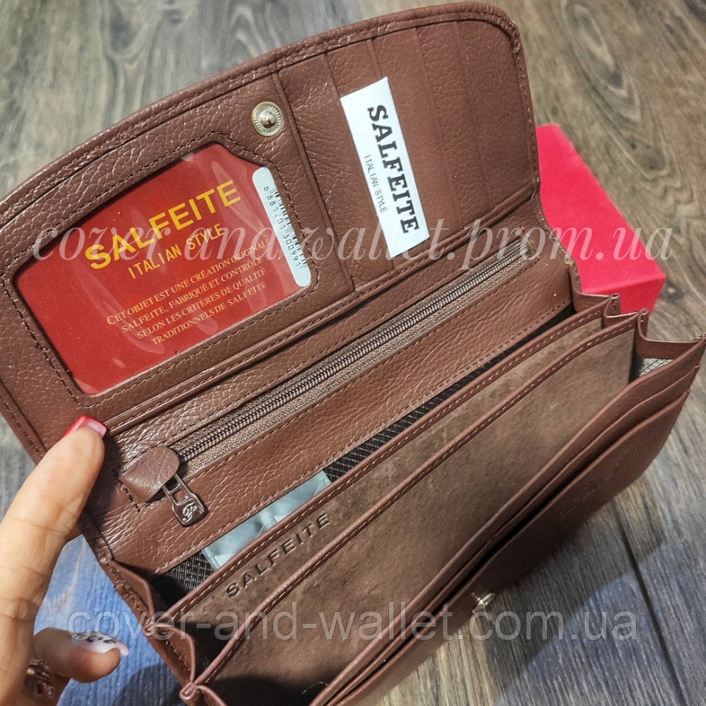 Классический женский кожаный кошелёк с бантом коричневого цвета F.Salfeite Киев - изображение 5