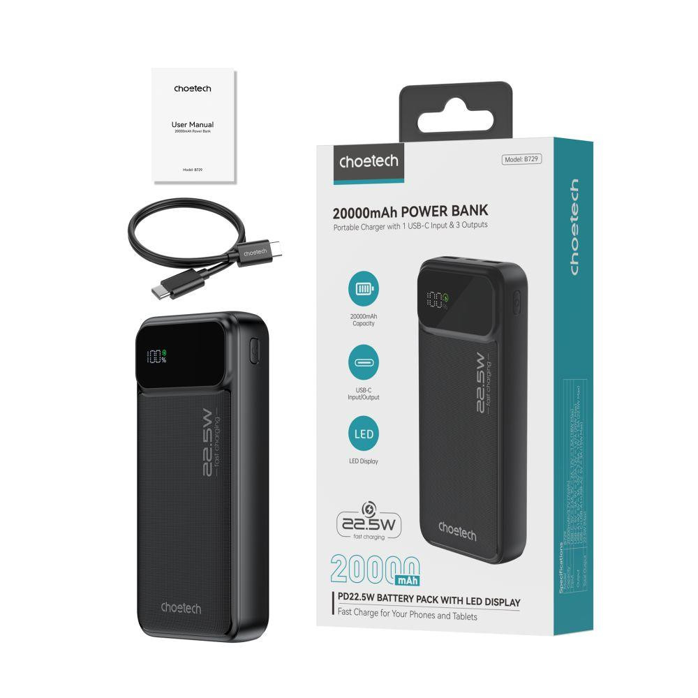 Повербанк 20000 mAh Choetech B729 Black 22.5W QC3.0 PD3.0 (43-00115) Киев - изображение 13