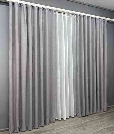 Комплект штор VR-Textil льон преміум ELEMENTA 150х270 2шт і Тюль 600х270 1866ш-115т світло-сірий з білим 71-067/5 Київ