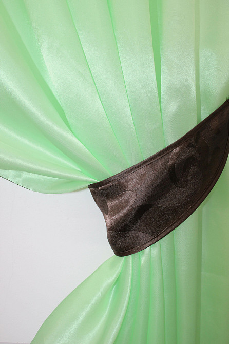 Кухонні штори VR-Textil № 073к з ламбрекеном і підхватами салатовий з коричневим 290х170 см ( 52-0267) Київ - фото 3