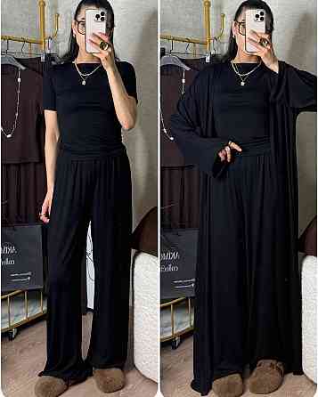 Жіночий легкий костюм оверсайз: кардиган футболки та штани турецька віскоза Чорний Одеса