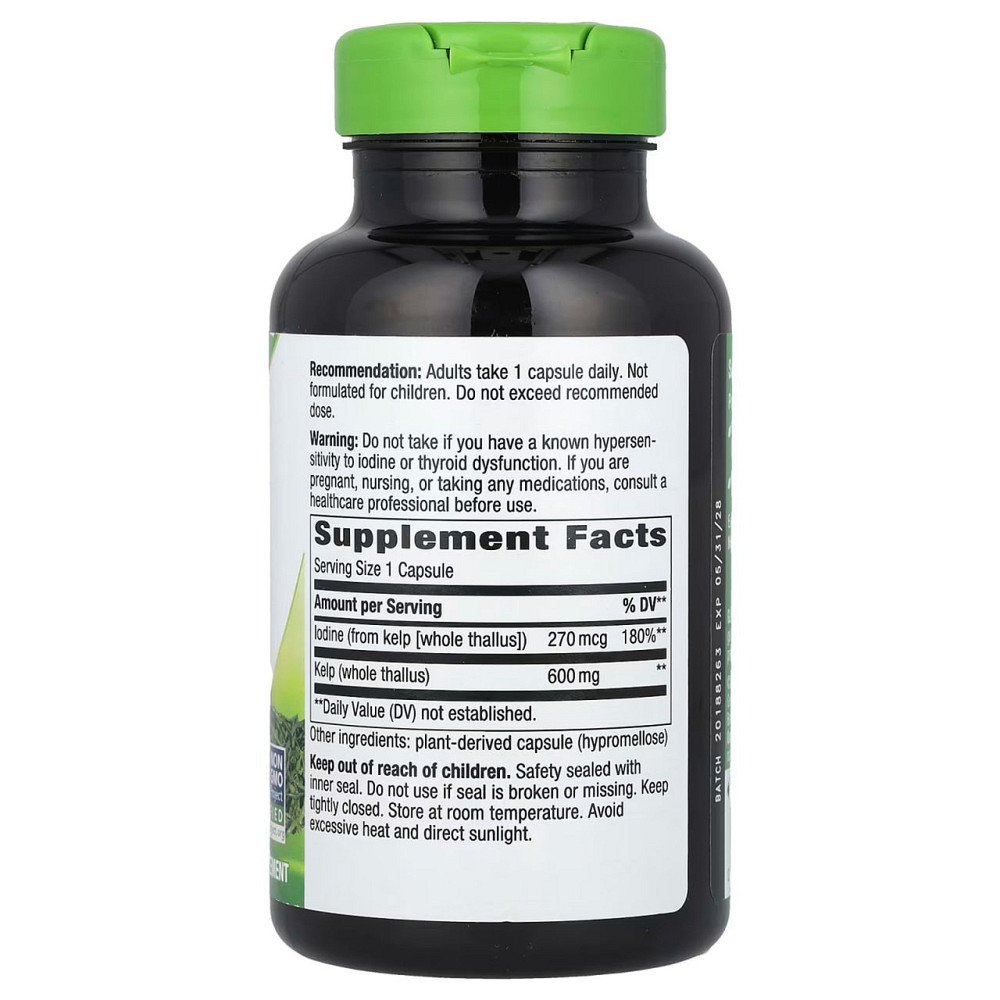 Ламінарія водорості Nature's Way Kelp Whole Thallus 600 мг 180 вег капсул Київ - фото 2