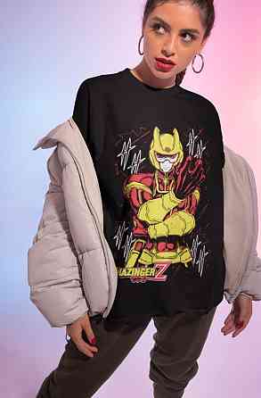 Футболка чоловіча з аніме принтом Мазінгер З Раре Лого оверсайз (S/M/L) Чорний AnimeJ1181 Дніпро