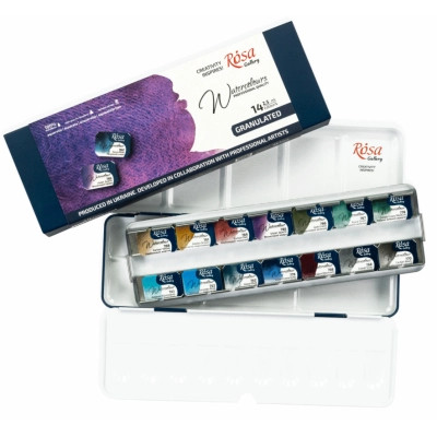 Акварельные краски Rosa Gallery GRANULATION 14 кольорів по 2,5 мл в металевому пеналі (4823098544128) Винница - изображение 1