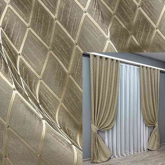 Комплект готових штор VR-Textil Жакард RUBI № 1760ш Сіро-бежевий 100х290 см 2 шт (31-812) Київ