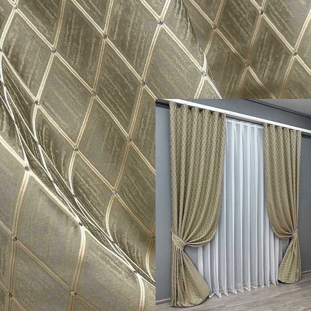 Комплект готових штор VR-Textil Жакард RUBI № 1760ш Сіро-бежевий 100х290 см 2 шт (31-812) Київ - фото 1