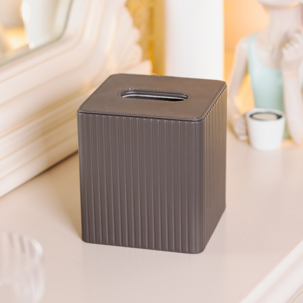 Yiwu Серветниця з еко шкіри настільна 13х13х14.5 см органайзер для серветок Сірий HP-3-201G Коломия - фото 5