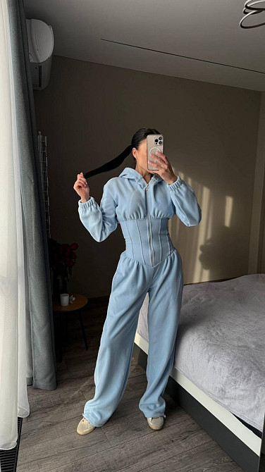 Жіночий стильний теплий корсетний комбінезон двосторонній фліс Блакитний, 42/44 Одеса - фото 2