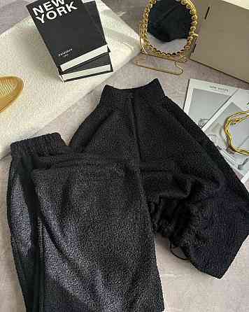 Жіночий теплий повсякденний костюм-двійка баранчик на велюрі Чорний Одеса