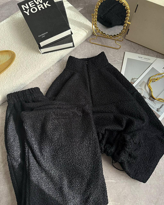 Жіночий теплий повсякденний костюм-двійка баранчик на велюрі Чорний Одеса - фото 4