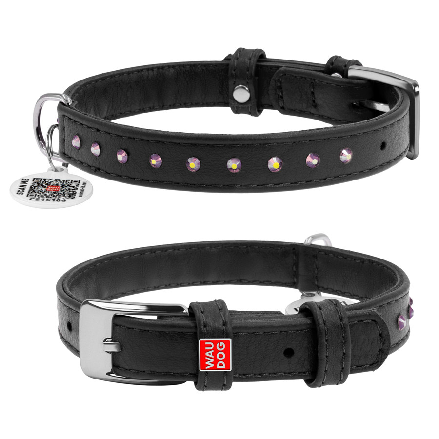 Нашийник для собак шкіряний WAUDOG Glamour з QR паспортом, з клейовими стразами, Ш 12 мм, Дов 2 Коломия - фото 2