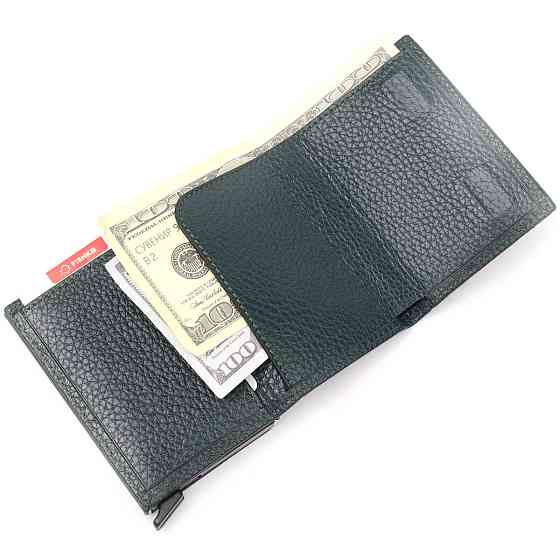 Оригінальна візитниця з натуральної зернистої шкіри KARYA 20976 Зелений Київ