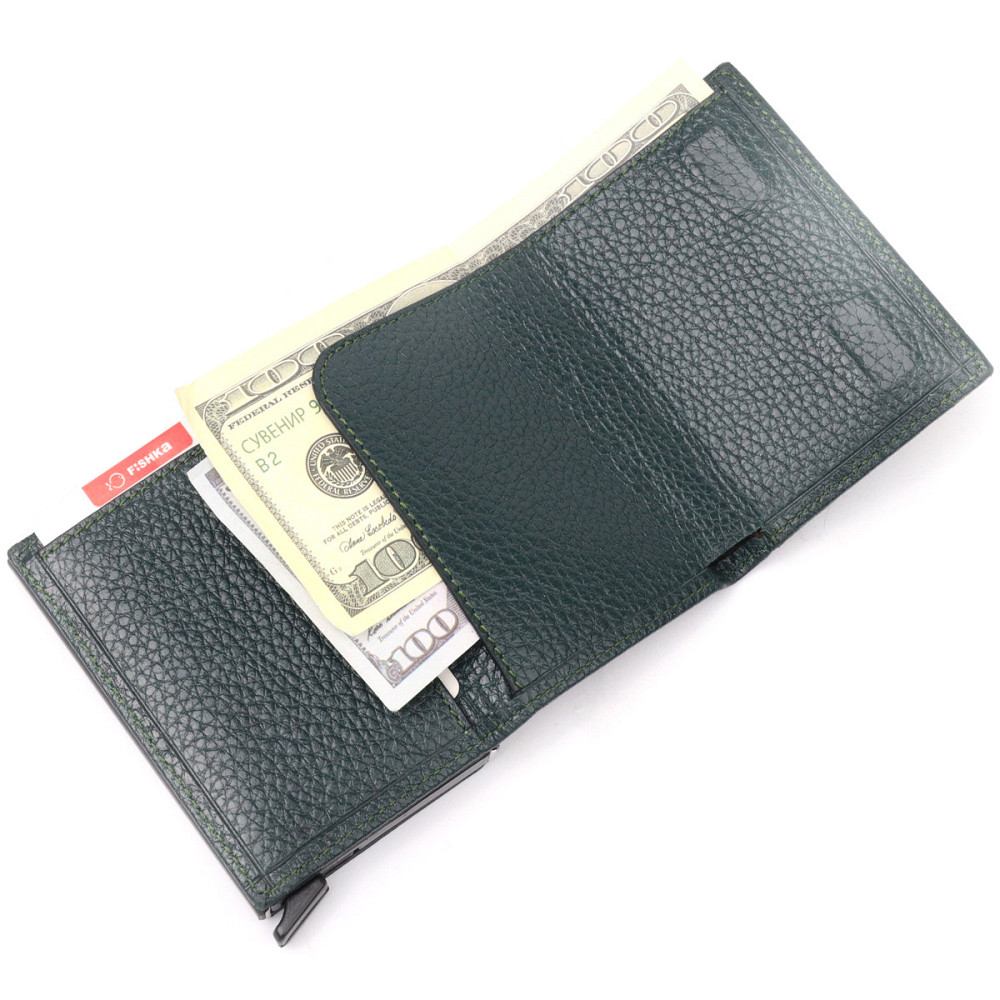 Оригінальна візитниця з натуральної зернистої шкіри KARYA 20976 Зелений Київ - фото 4