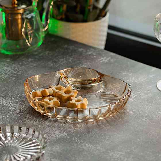 Скляне блюдо із соусником 21х19х3 см тарілка для суші коричнева HP-YH-1 Коломия