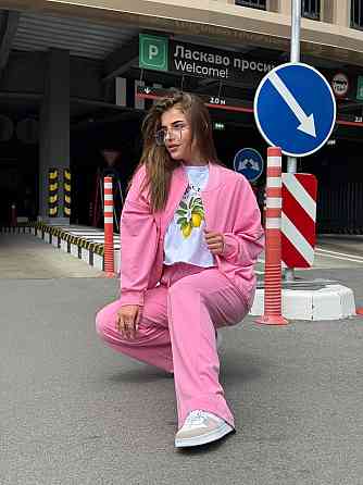 Женский костюм оверсайз с широкими брюками из двунитки 54/56 Барби Харьков