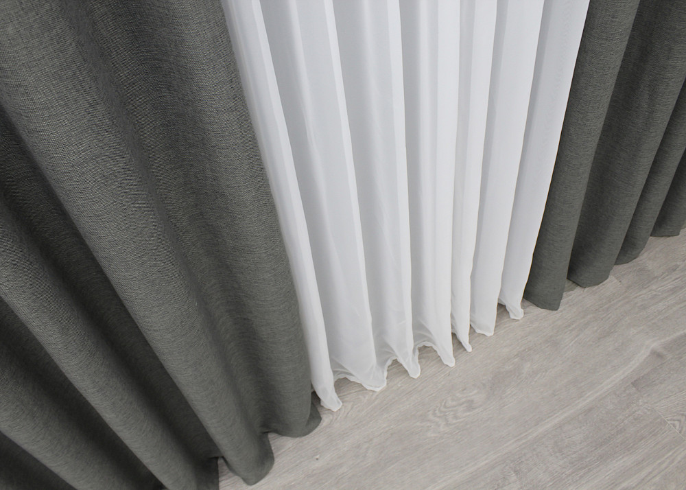 Комплект готовых штор VR-Textil Лен Мешковина № 1473ш Темно-серый 150х270 см 2 шт (33-0340) Киев - изображение 7