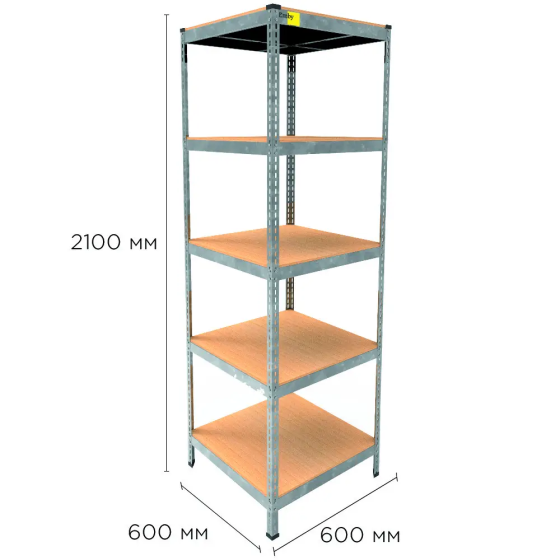 Металлический стеллаж Emby Light Series (размер 2100х600x600мм) 5 полок ДСП до 100кг Оцинкованный Винница