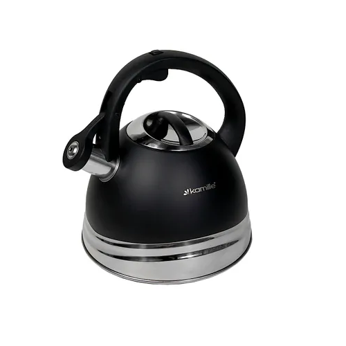 Чайник 3л нержавіюча сталь зі свистком з ручкою "soft-touch" чорний 860 KAMILLE Житомир