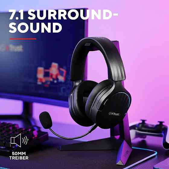 Беспроводная игровая гарнитура Trust, Bluetooth+2,4 ГГц, с RGB подсветкой, компьютерные накладные наушники Киев