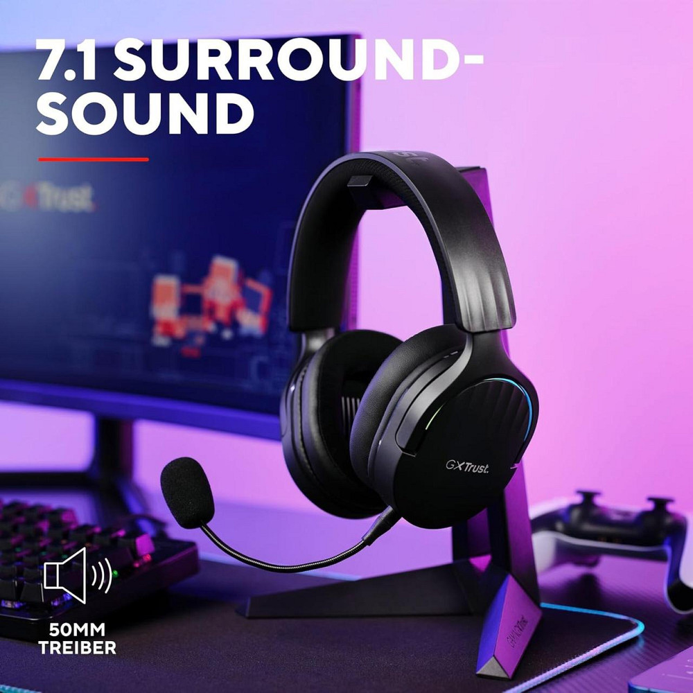 Беспроводная игровая гарнитура Trust, Bluetooth+2,4 ГГц, с RGB подсветкой, компьютерные накладные наушники Киев - изображение 4