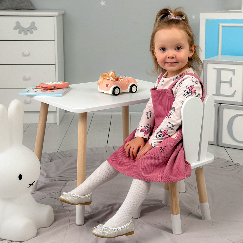 Прямоугольный стол и стул детский белоснежный зайчик. Столик белый детский столик Киев - изображение 2