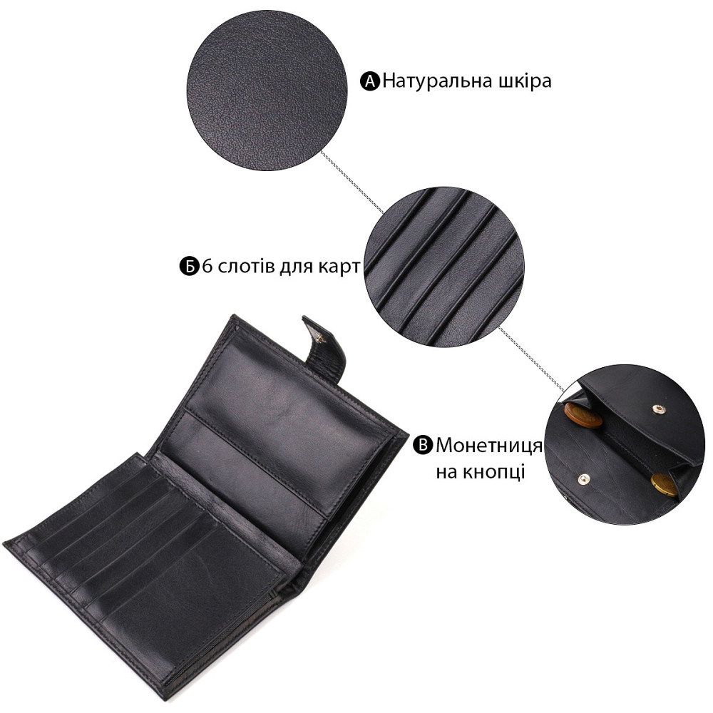 Класичний вертикальний чоловічий портмоне середнього розміру з натуральної гладкої шкіри CANPELLINI 21857 Чорний Київ - фото 8