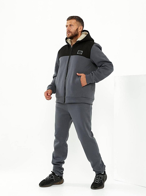 Спортивний костюм чоловічий на хутрі Сіро-чорний 56/58 Харків - фото 3