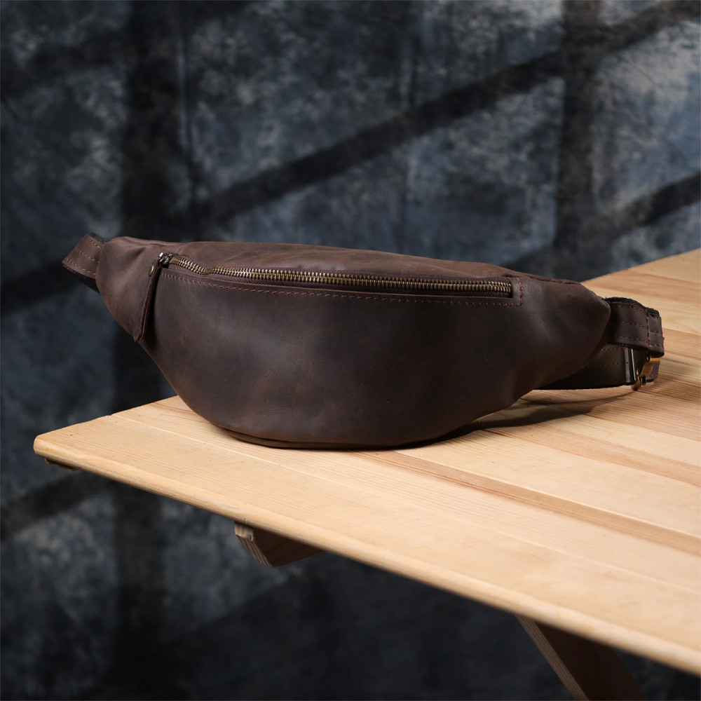 Добротная сумка бананка для мужчин из винтажной натуральной кожи Shvigel 23139 Коричневый Киев - изображение 9