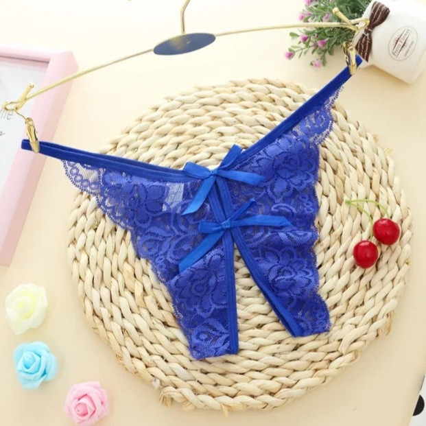 Жіночі трусики з вирізом та бантиками універсальний синій Київ - фото 1