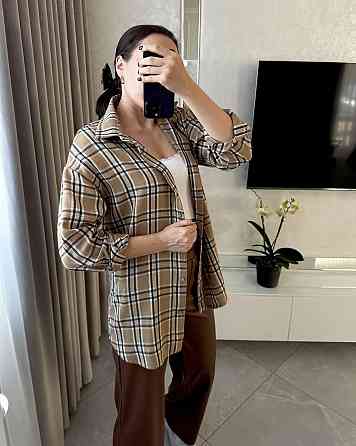 Женская повседневная рубашка в клетку на пуговицах Беж, 54/58 Одесса