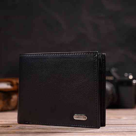 Классическое горизонтальное мужское портмоне из натуральной кожи флотар CANPELLINI 21778 Черное Киев