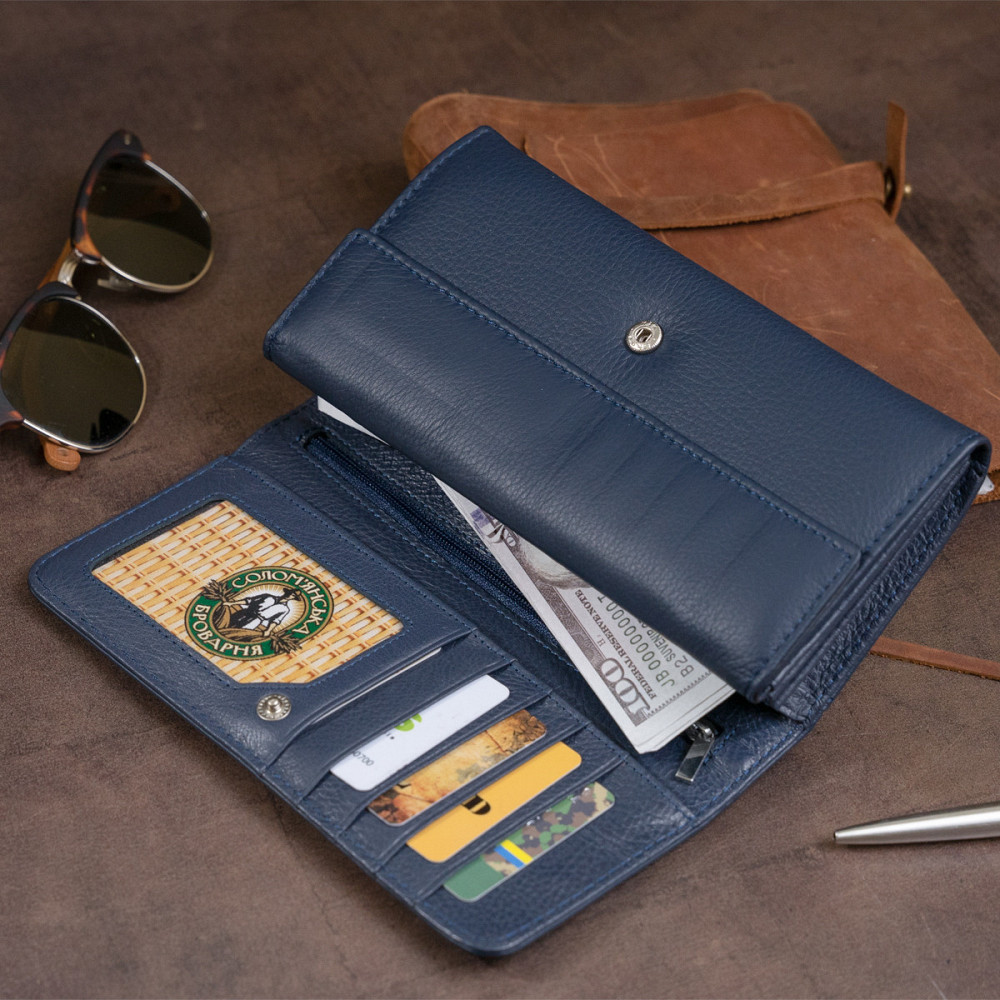 Кошелек кожаный в два сложения женский ST Leather 19291 Синий Киев - изображение 3