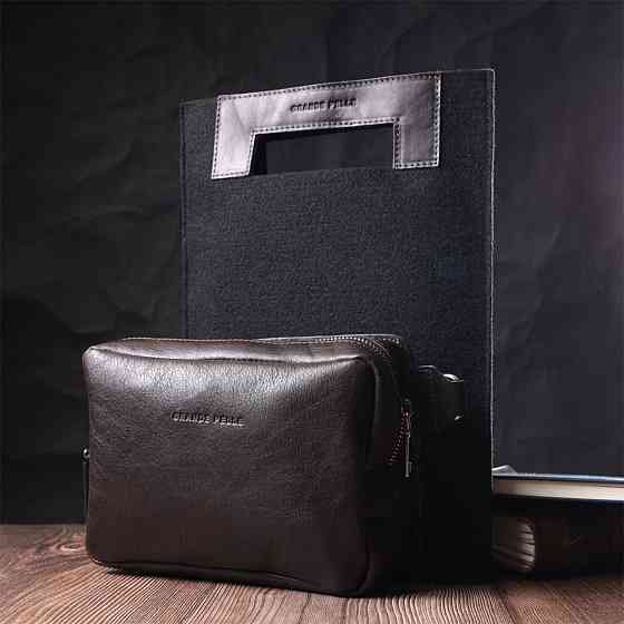 Прямокутна сумка бананка з якісної натуральної шкіри Коричневий (GRANDE PELLE) Київ