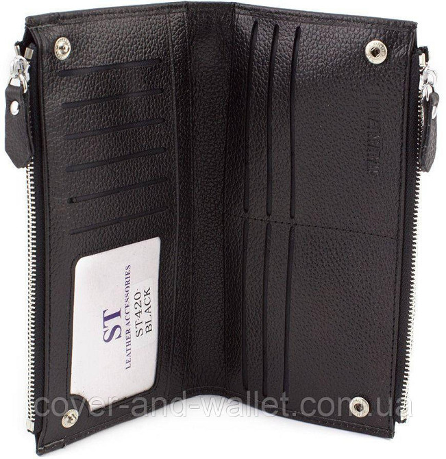 Шкіряний гаманець під купюри і картки чорного кольору ST 420 Київ - фото 6